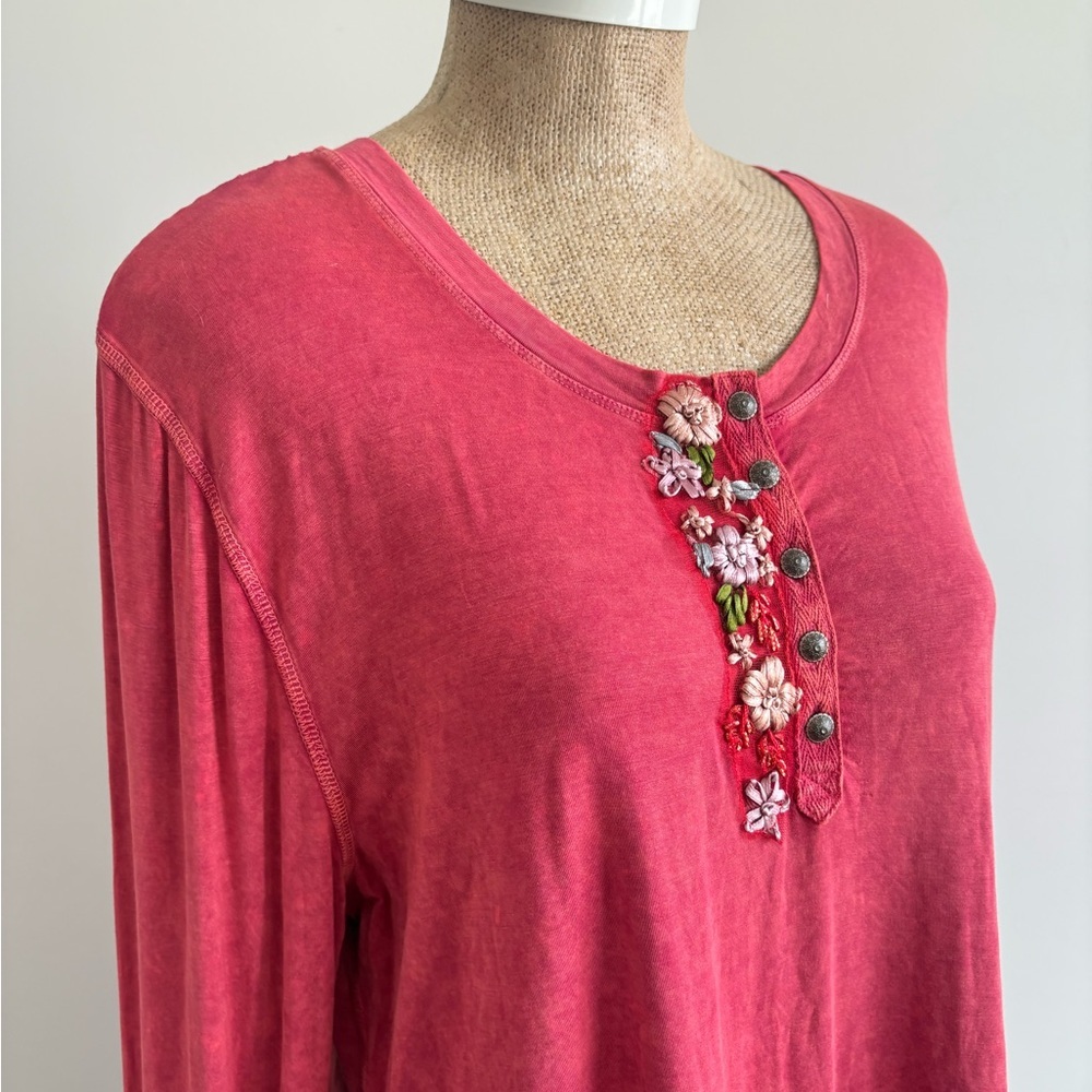 Aratta Silent Journey Boho Embroidered Henley Tunic - Picture 7 of 8